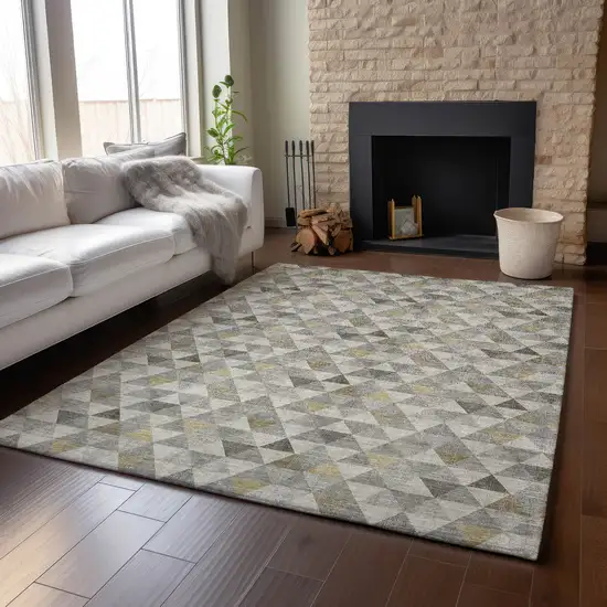 Taupe Gold And Ivory Geometric Washable Area Rug With UV Protection Photo 6