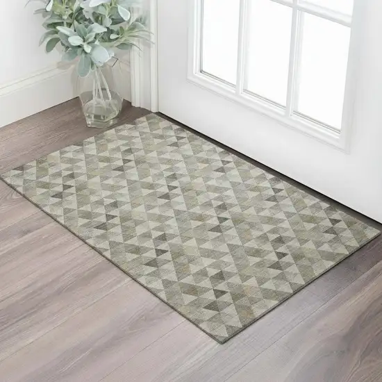 Taupe Gold And Ivory Geometric Washable Area Rug With UV Protection Photo 1
