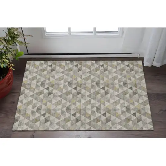Taupe Gold And Ivory Geometric Washable Area Rug With UV Protection Photo 2