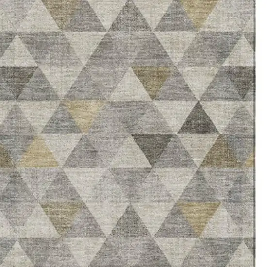 Taupe Gold And Ivory Geometric Washable Area Rug With UV Protection Photo 9