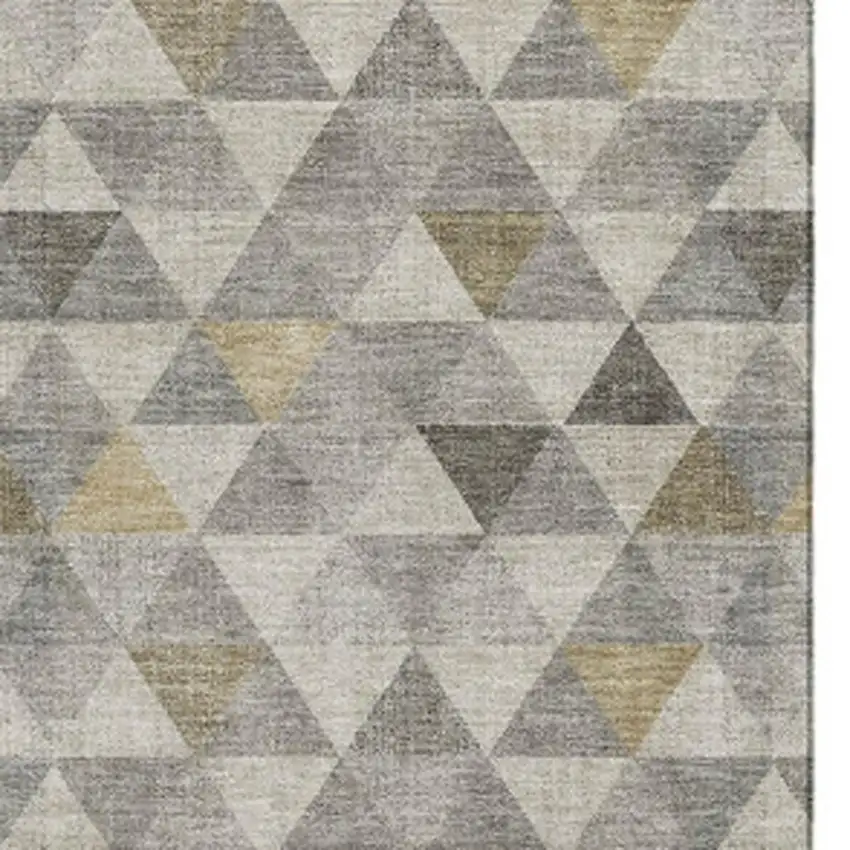 Taupe Gold And Ivory Geometric Washable Area Rug With UV Protection Photo 9