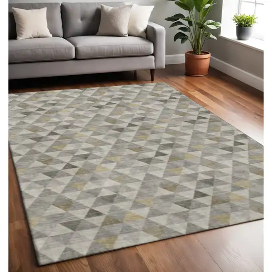 Taupe Gold And Ivory Geometric Washable Area Rug With UV Protection Photo 2