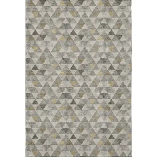 Taupe Gold And Ivory Geometric Washable Area Rug With UV Protection Photo 4
