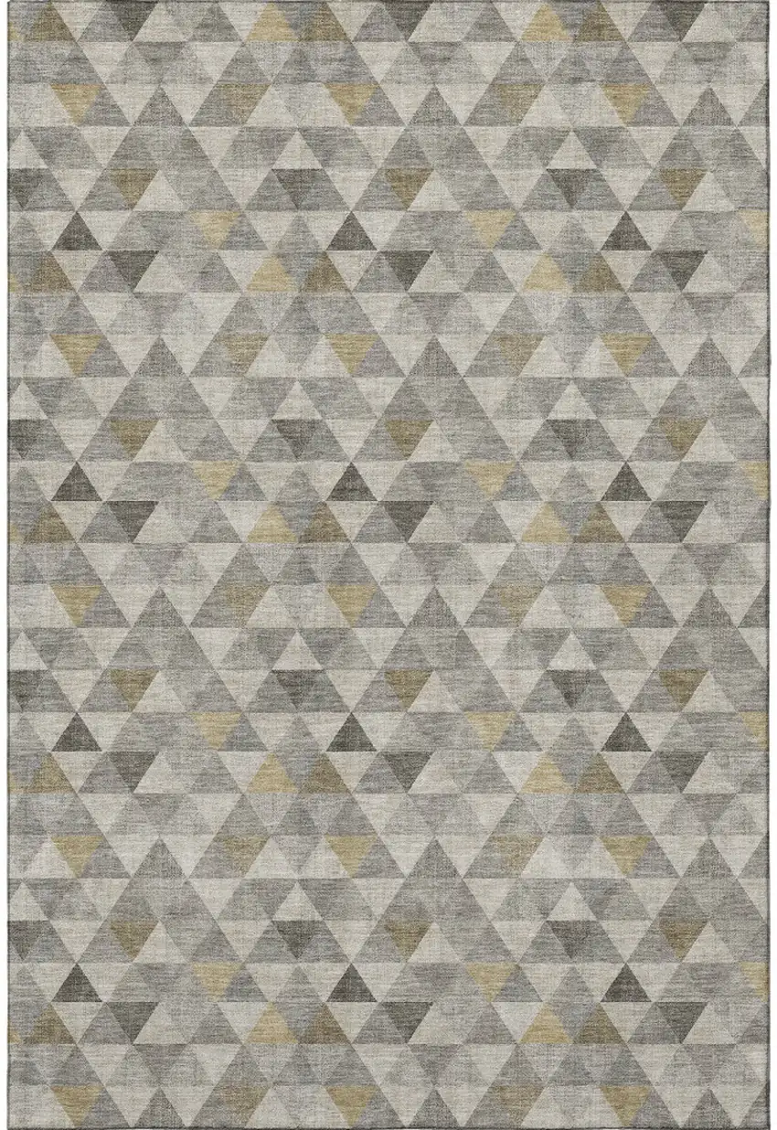 Taupe Gold And Ivory Geometric Washable Area Rug With UV Protection Photo 4