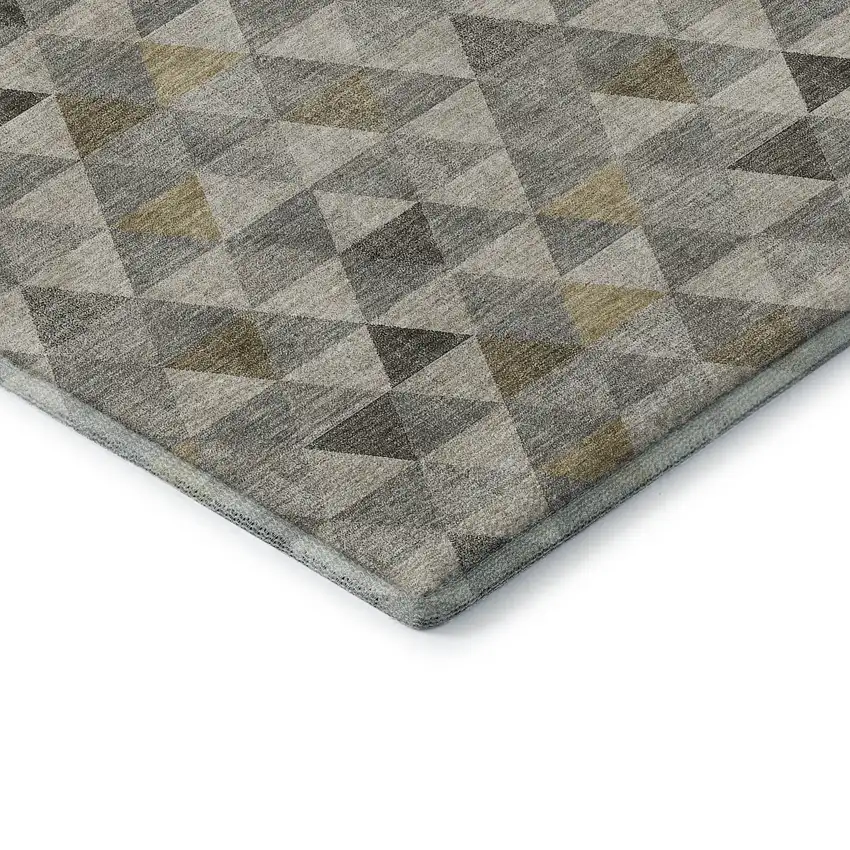 Taupe Gold And Ivory Geometric Washable Area Rug With UV Protection Photo 9