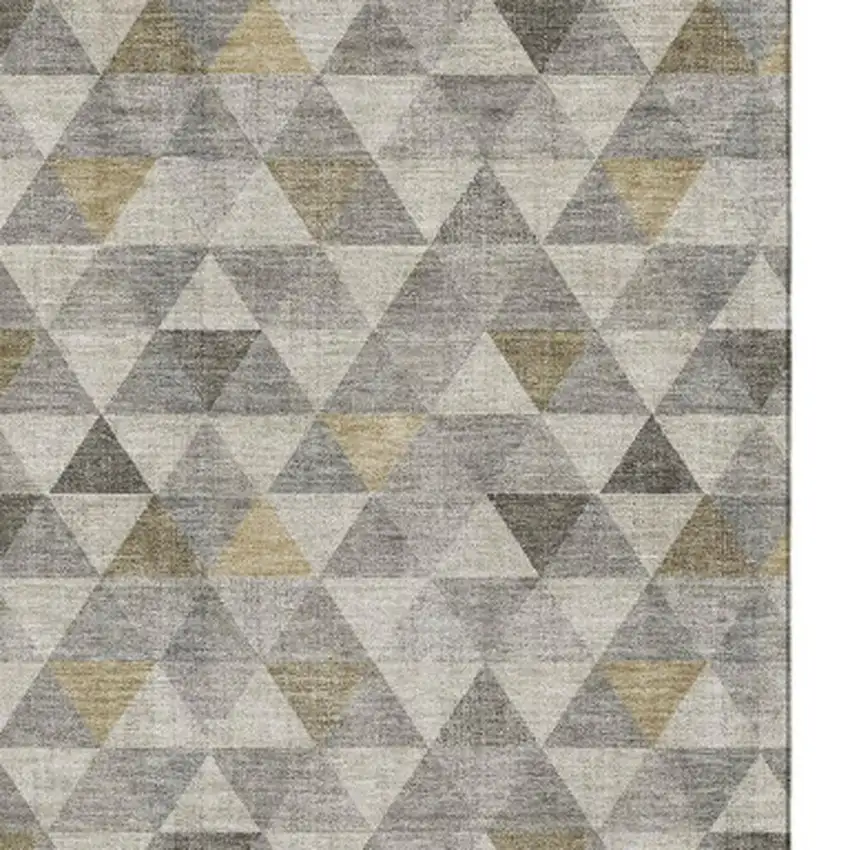 Taupe Gold And Ivory Geometric Washable Area Rug With UV Protection Photo 4