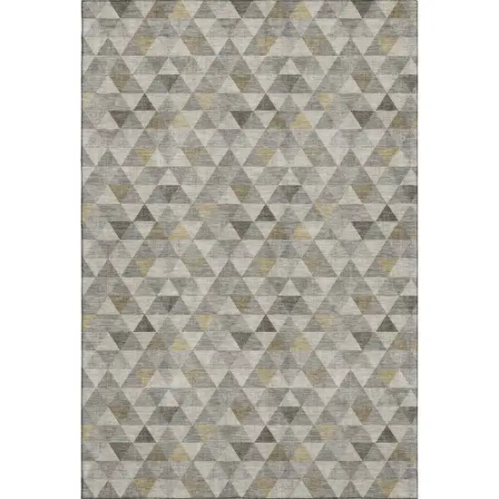 Taupe Gold And Ivory Geometric Washable Area Rug With UV Protection Photo 1
