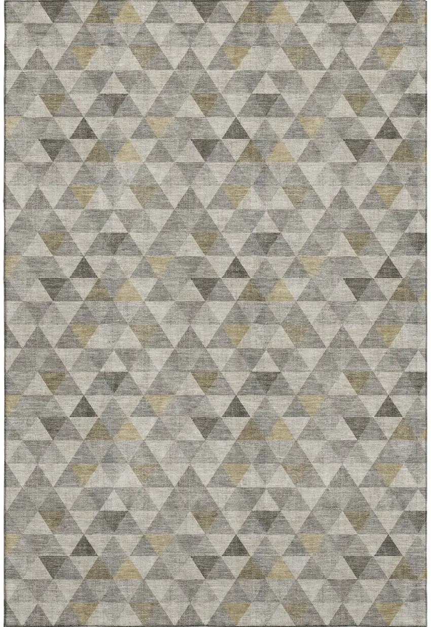 Taupe Gold And Ivory Geometric Washable Area Rug With UV Protection Photo 1