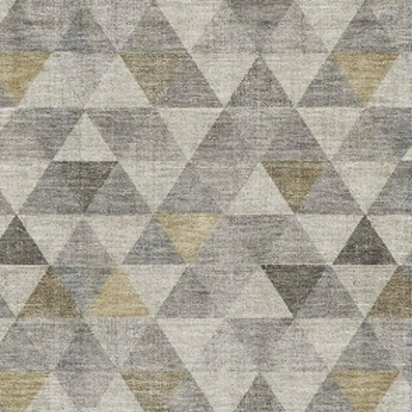 Taupe Gold And Ivory Geometric Washable Area Rug With UV Protection Photo 3