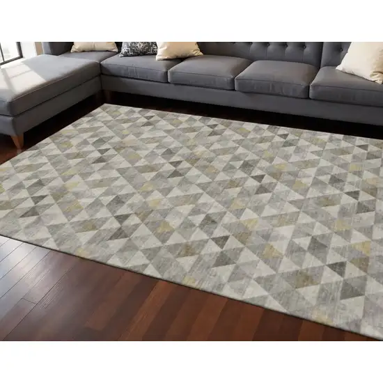 Taupe Gold And Ivory Geometric Washable Area Rug With UV Protection Photo 2