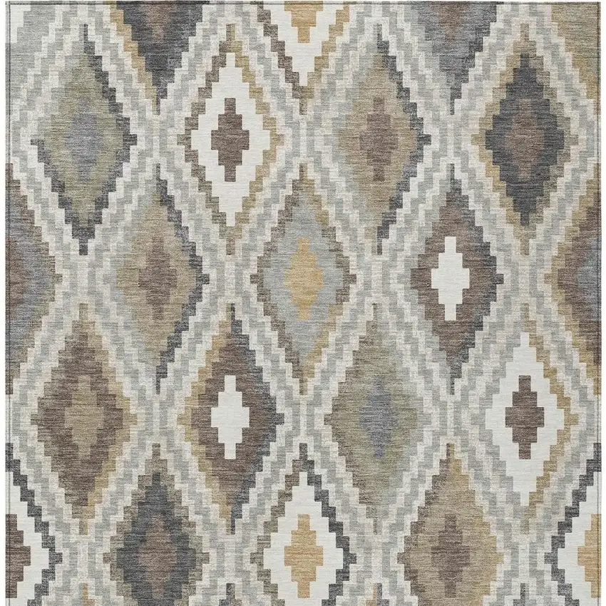 Taupe Gold And Ivory Geometric Washable Indoor Outdoor Area Rug Photo 7