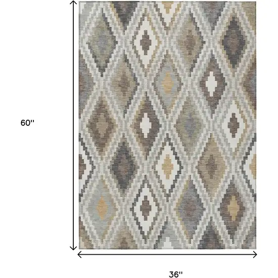 Taupe Gold And Ivory Geometric Washable Indoor Outdoor Area Rug Photo 3