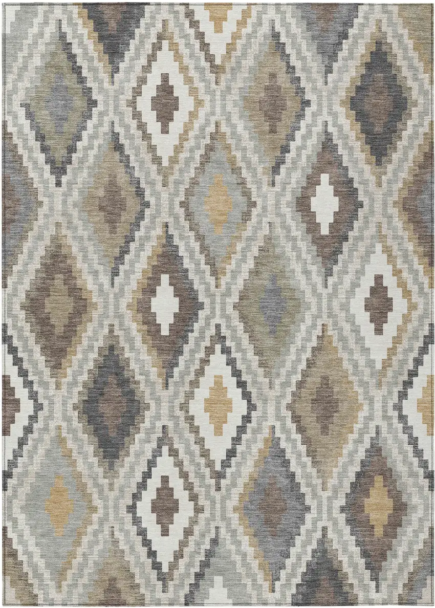 Taupe Gold And Ivory Geometric Washable Indoor Outdoor Area Rug Photo 2
