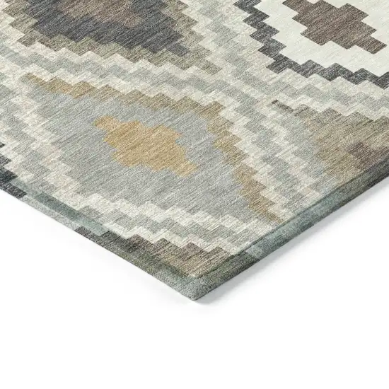 Taupe Gold And Ivory Geometric Washable Indoor Outdoor Area Rug Photo 6