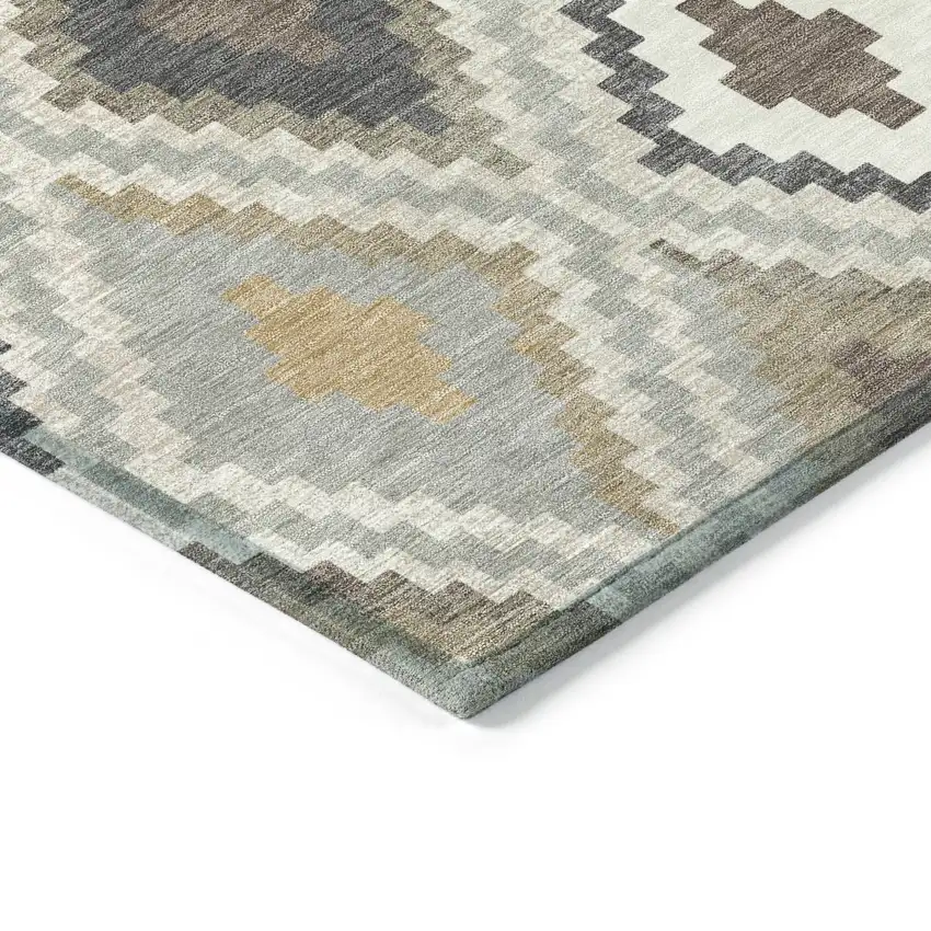 Taupe Gold And Ivory Geometric Washable Indoor Outdoor Area Rug Photo 6