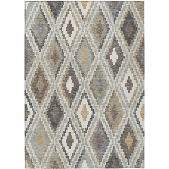 Taupe Gold And Ivory Geometric Washable Indoor Outdoor Area Rug Photo 2
