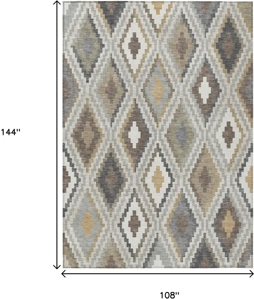 Taupe Gold And Ivory Geometric Washable Indoor Outdoor Area Rug Photo 3