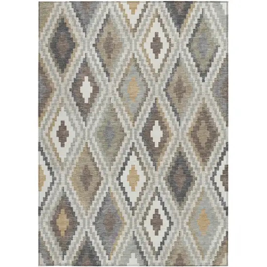 Taupe Gold And Ivory Geometric Washable Indoor Outdoor Area Rug Photo 4