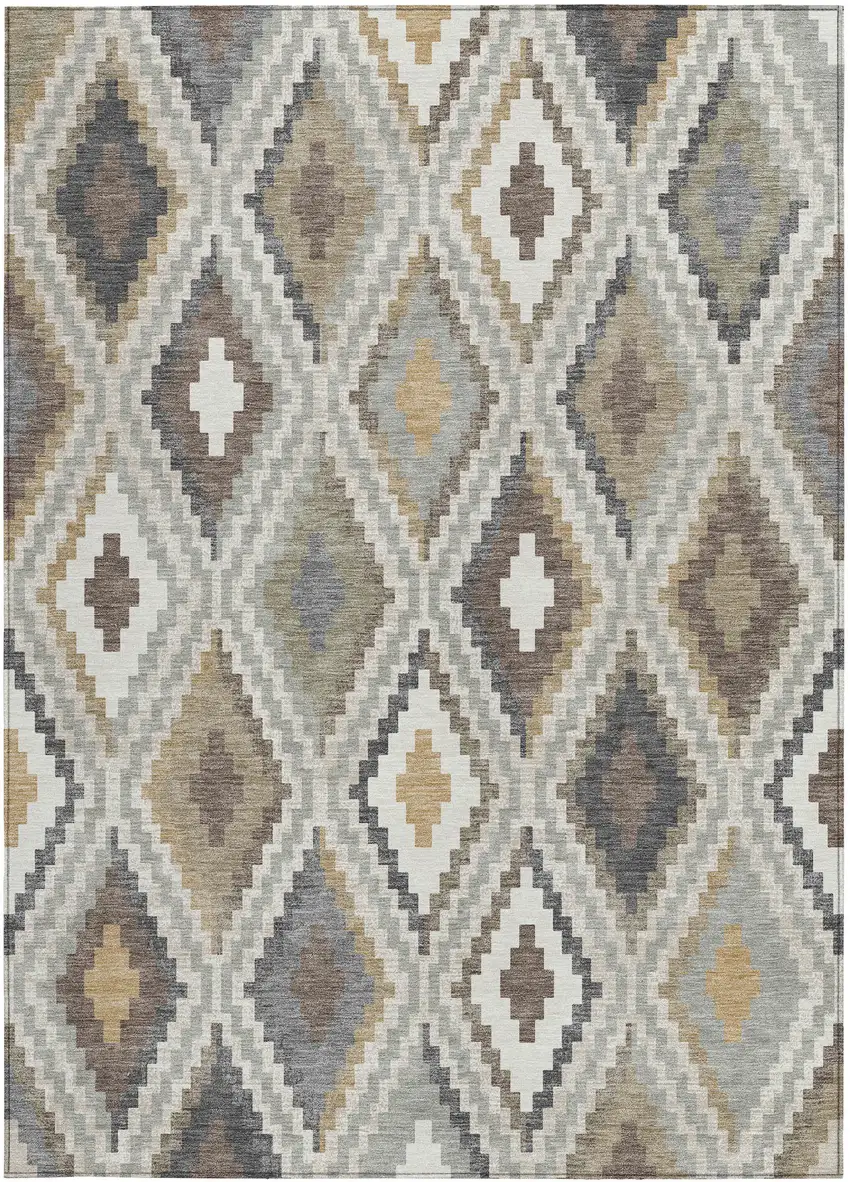 Taupe Gold And Ivory Geometric Washable Indoor Outdoor Area Rug Photo 4