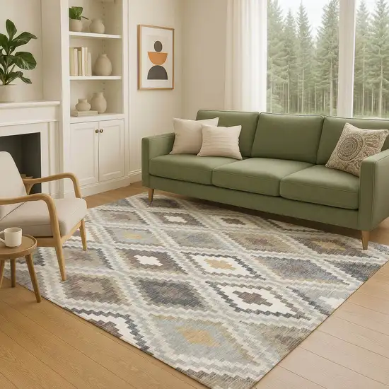 Taupe Gold And Ivory Geometric Washable Indoor Outdoor Area Rug Photo 8