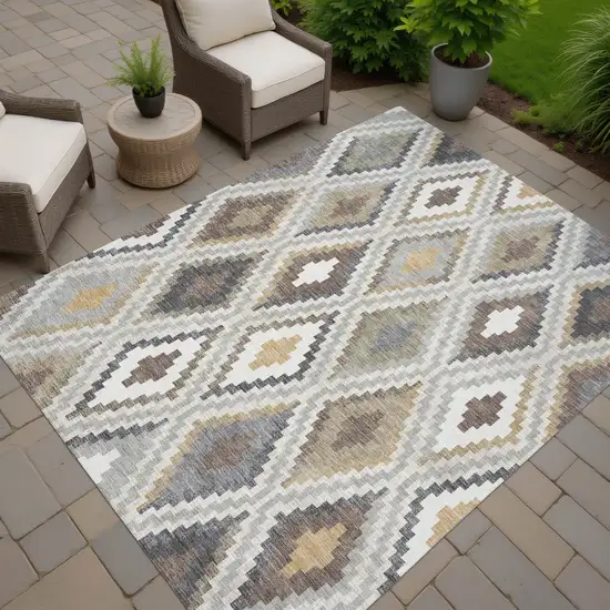 Taupe Gold And Ivory Geometric Washable Indoor Outdoor Area Rug Photo 7