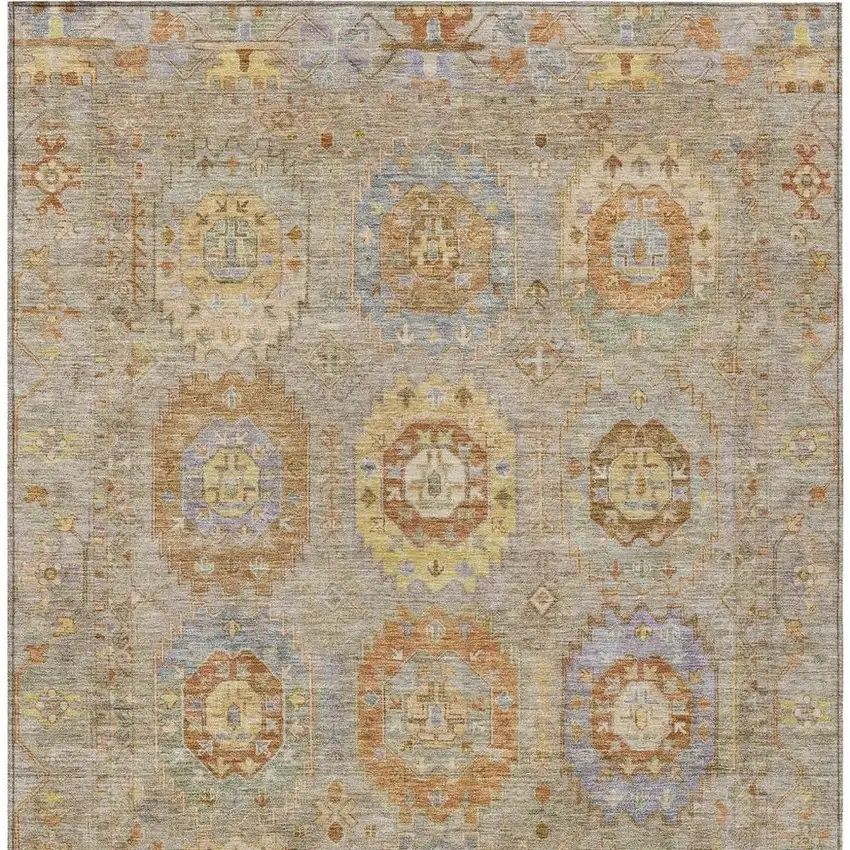 Taupe Gold And Lavender Medallion Washable Indoor Outdoor Area Rug Photo 5