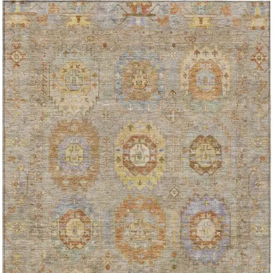 Taupe Gold And Lavender Medallion Washable Indoor Outdoor Area Rug Photo 4