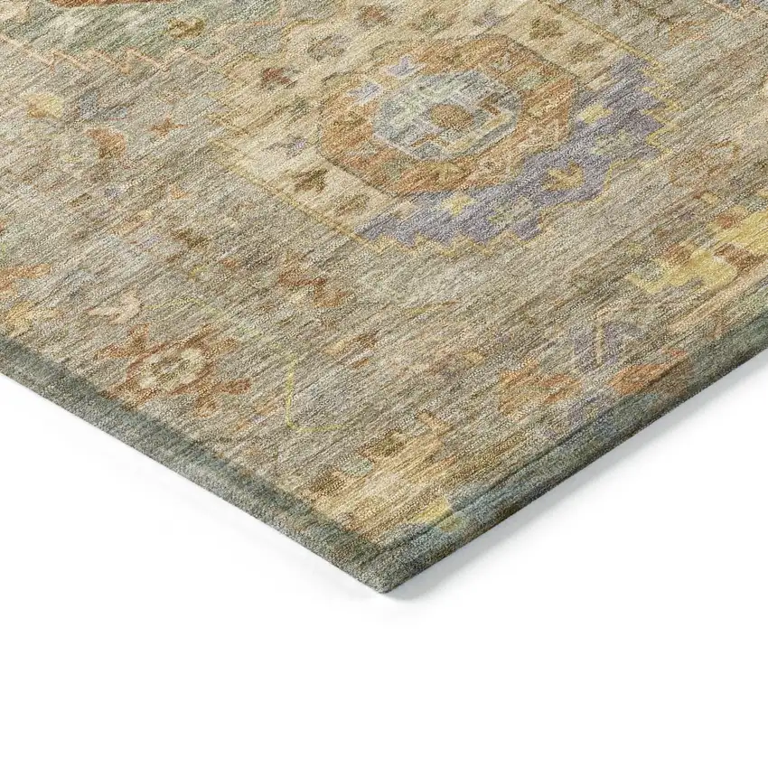 Taupe Gold And Lavender Medallion Washable Indoor Outdoor Area Rug Photo 5