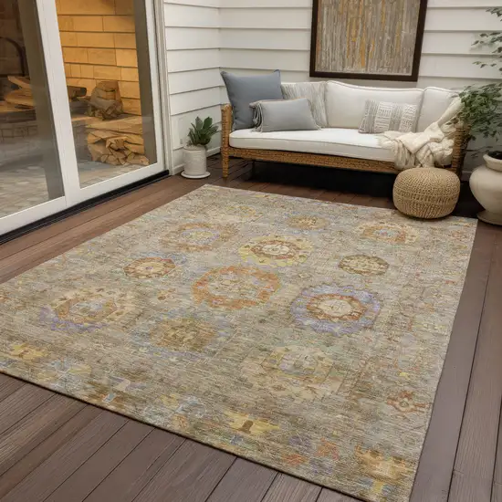 Taupe Gold And Lavender Medallion Washable Indoor Outdoor Area Rug Photo 9