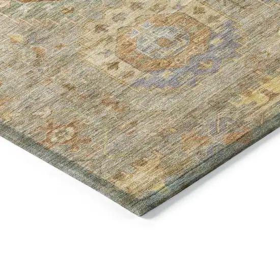 Taupe Gold And Lavender Medallion Washable Indoor Outdoor Area Rug Photo 5