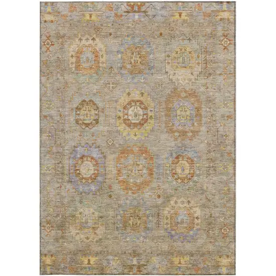 Taupe Gold And Lavender Medallion Washable Indoor Outdoor Area Rug Photo 4