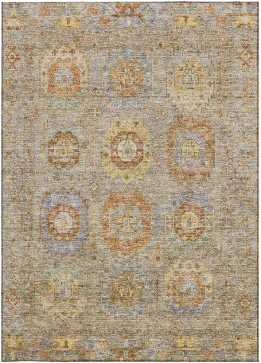 Taupe Gold And Lavender Medallion Washable Indoor Outdoor Area Rug Photo 4