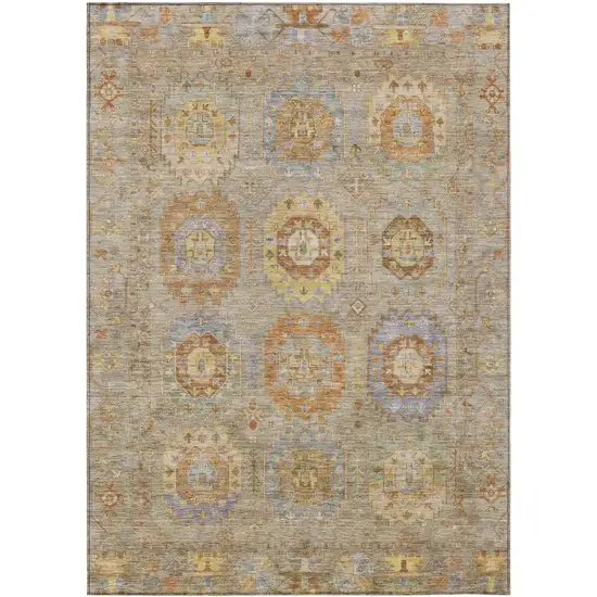 Taupe Gold And Lavender Medallion Washable Indoor Outdoor Area Rug Photo 2