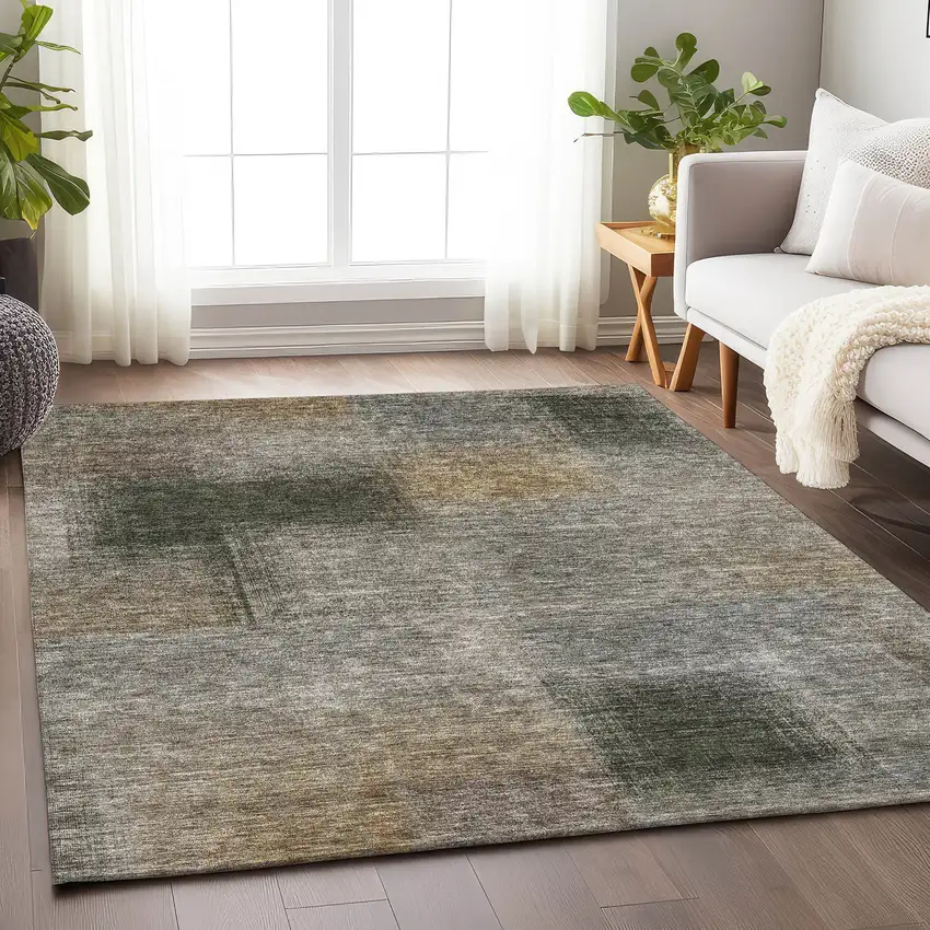 Taupe Gray And Beige Abstract Washable Area Rug With UV Protection Photo 5