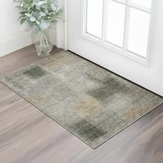 Taupe Gray And Beige Abstract Washable Area Rug With UV Protection Photo 2