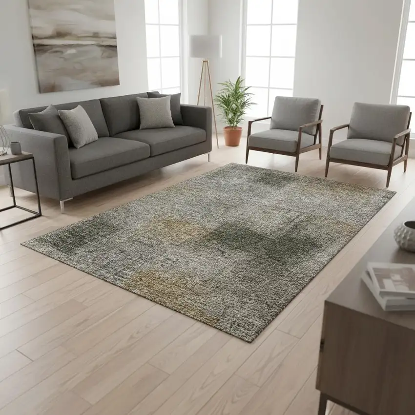 Taupe Gray And Beige Abstract Washable Area Rug With UV Protection Photo 2