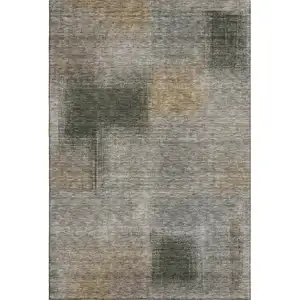Photo of Taupe Gray And Beige Abstract Washable Area Rug With UV Protection
