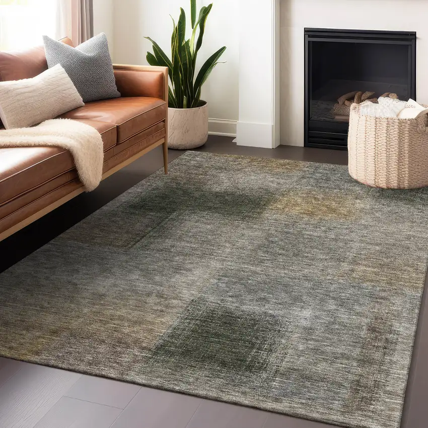 Taupe Gray And Beige Abstract Washable Area Rug With UV Protection Photo 6