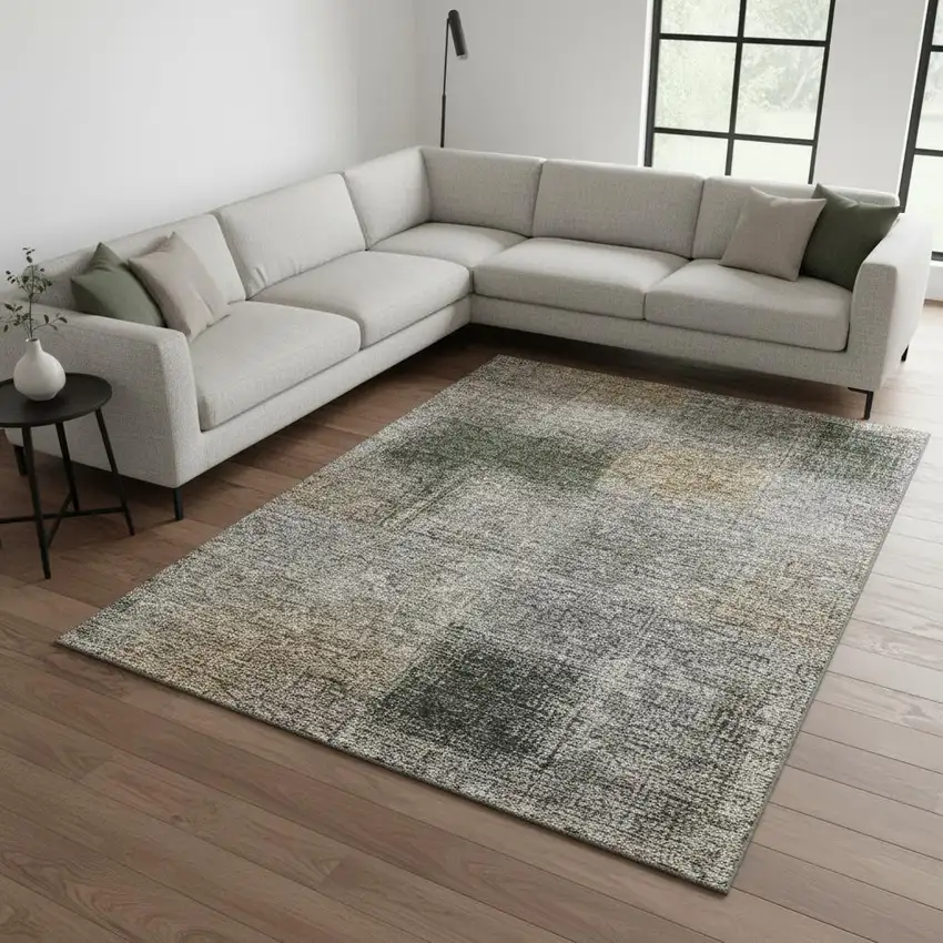 Taupe Gray And Beige Abstract Washable Area Rug With UV Protection Photo 2