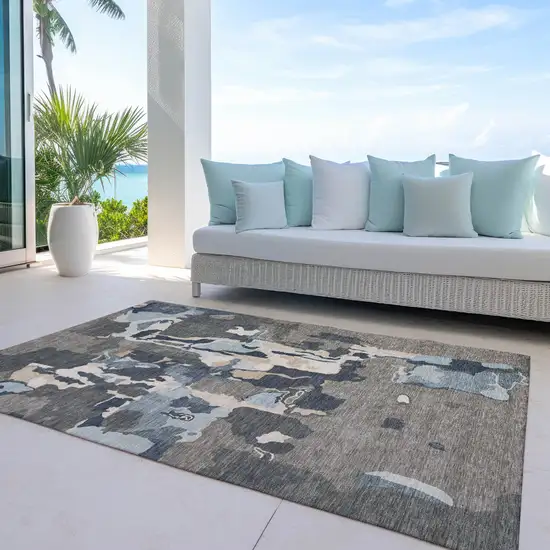 Taupe Gray And Beige Abstract Washable Indoor Outdoor Area Rug Photo 9