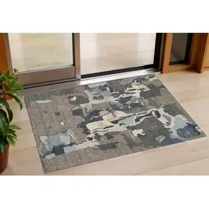 Photo of Taupe Gray And Beige Abstract Washable Indoor Outdoor Area Rug