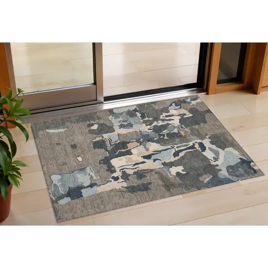 Taupe Gray And Beige Abstract Washable Indoor Outdoor Area Rug Photo 1
