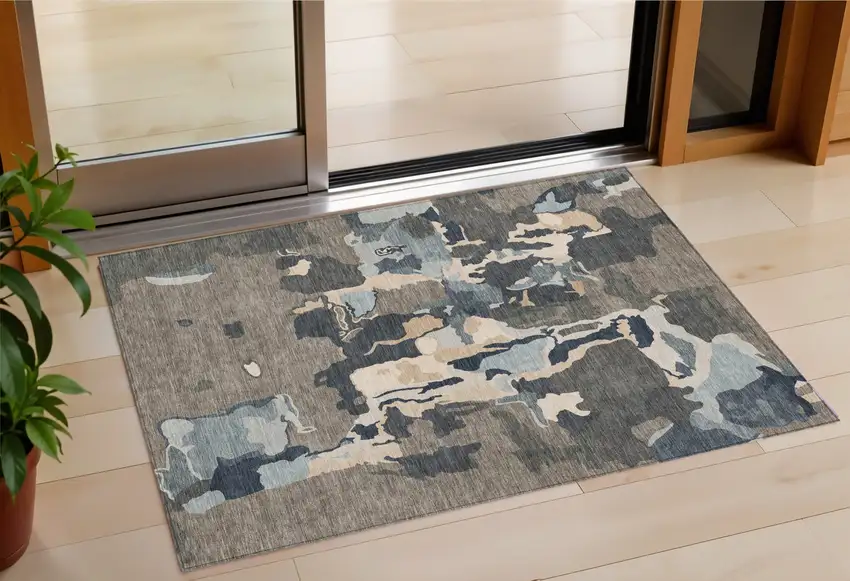Taupe Gray And Beige Abstract Washable Indoor Outdoor Area Rug Photo 1