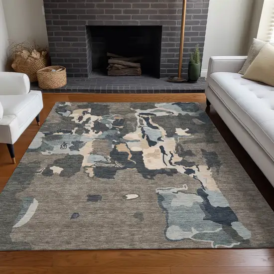 Taupe Gray And Beige Abstract Washable Indoor Outdoor Area Rug Photo 9