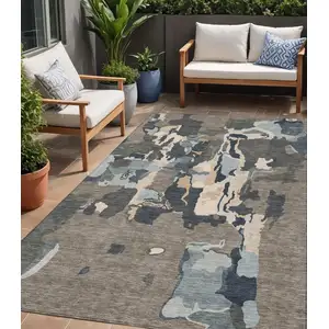 Photo of Taupe Gray And Beige Abstract Washable Indoor Outdoor Area Rug