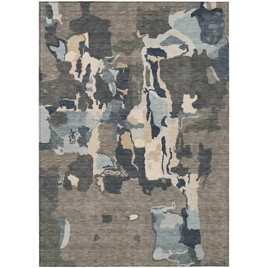 Taupe Gray And Beige Abstract Washable Indoor Outdoor Area Rug Photo 2