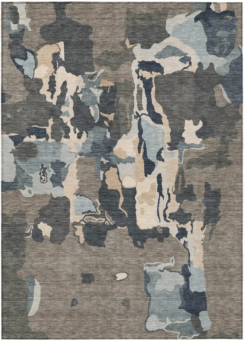 Taupe Gray And Beige Abstract Washable Indoor Outdoor Area Rug Photo 2