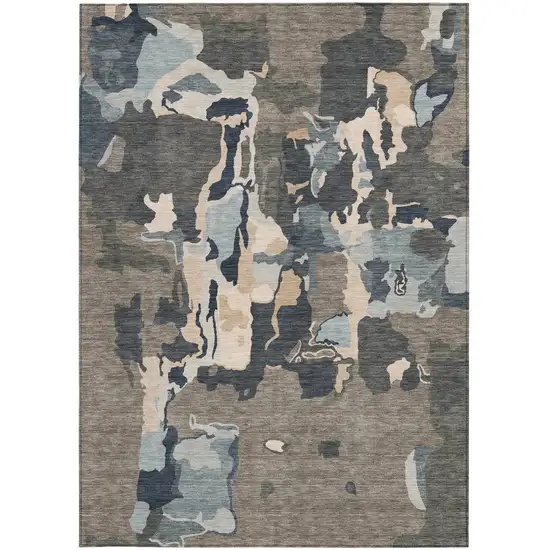 Taupe Gray And Beige Abstract Washable Indoor Outdoor Area Rug Photo 7