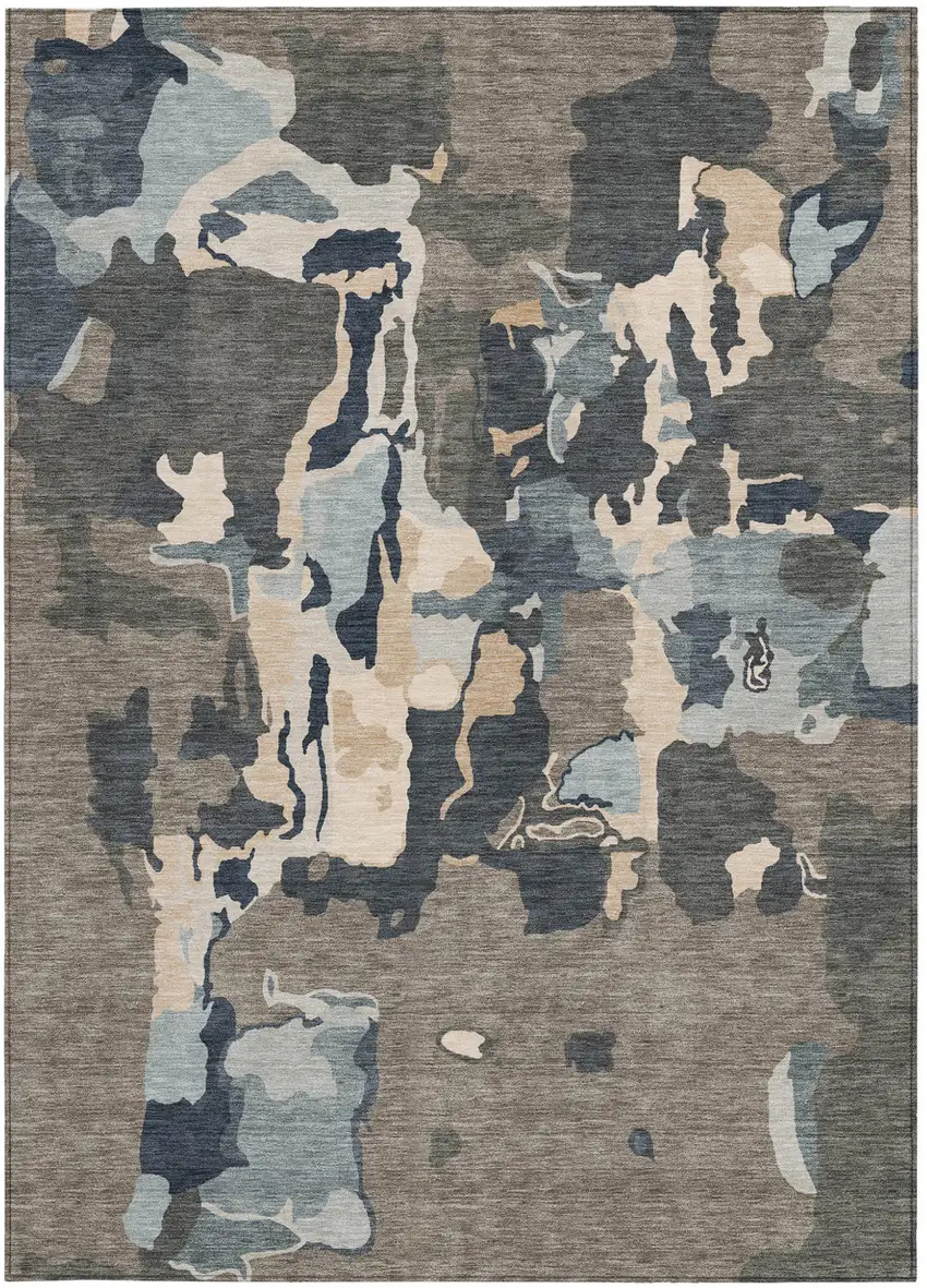 Taupe Gray And Beige Abstract Washable Indoor Outdoor Area Rug Photo 7