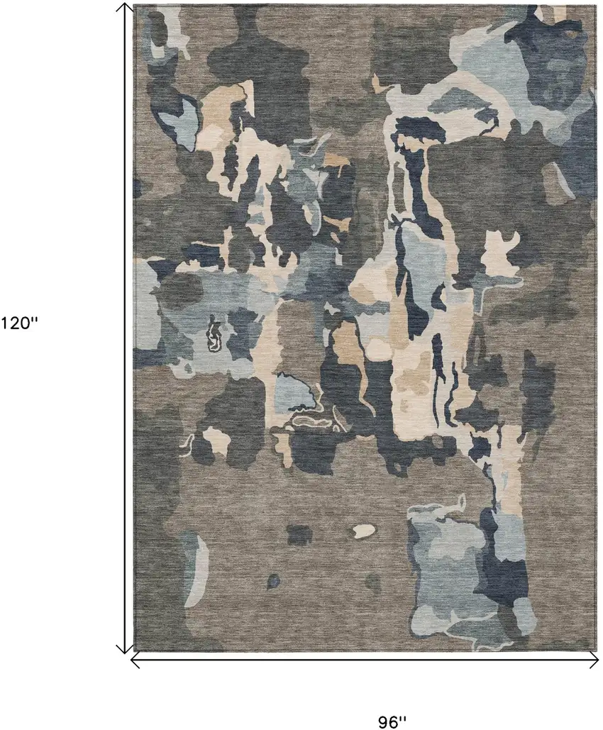 Taupe Gray And Beige Abstract Washable Indoor Outdoor Area Rug Photo 3